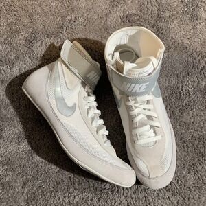 Nike Speedsweep VII White Silver Wrestling Shoes 366683-100 Mens Size 9 High Top
